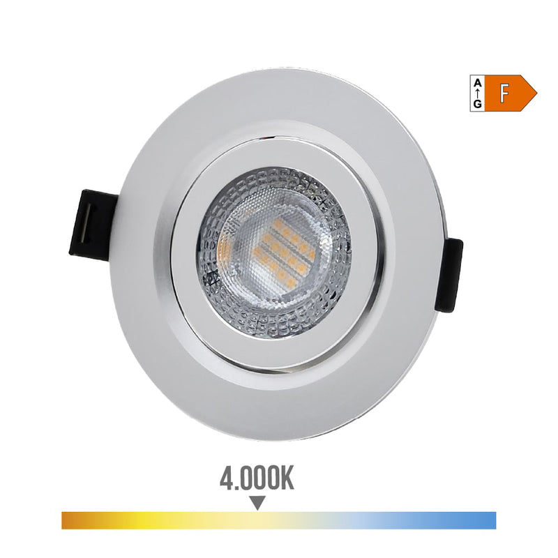 Led Downlight Recessed 9W 806Lm Ra80 4000K Round Chrome Color Ø9Cm Edm