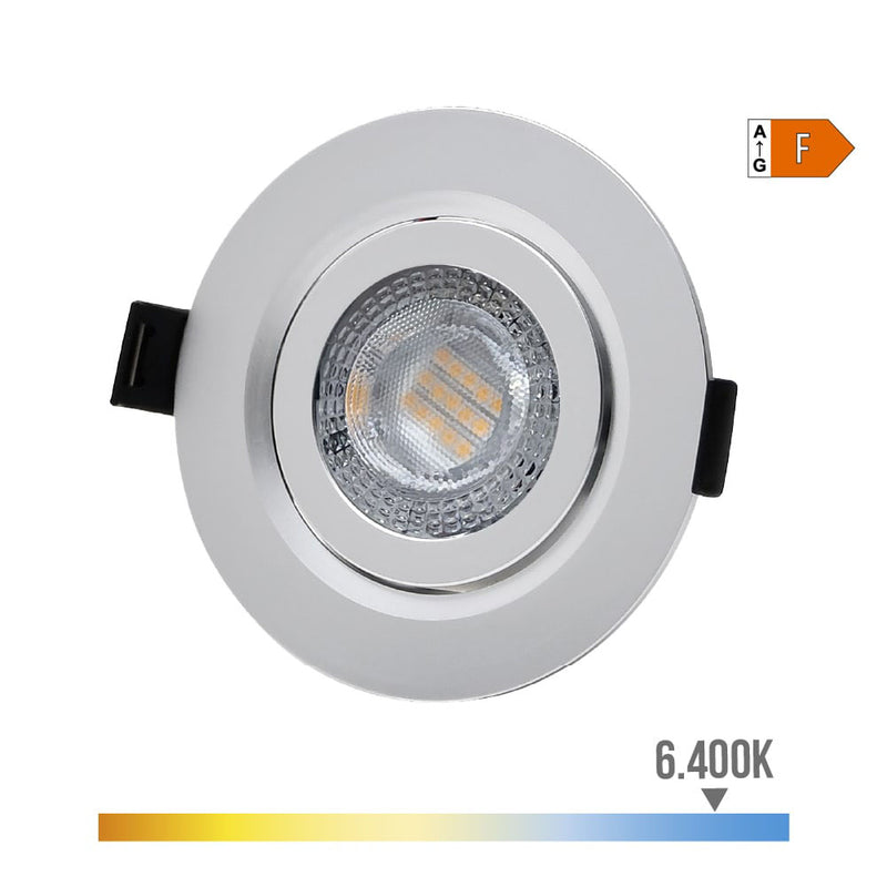 Recessed Led Downlight 9W 806Lm Ra80 6400K Round Chrome Color Ø9Cm Edm