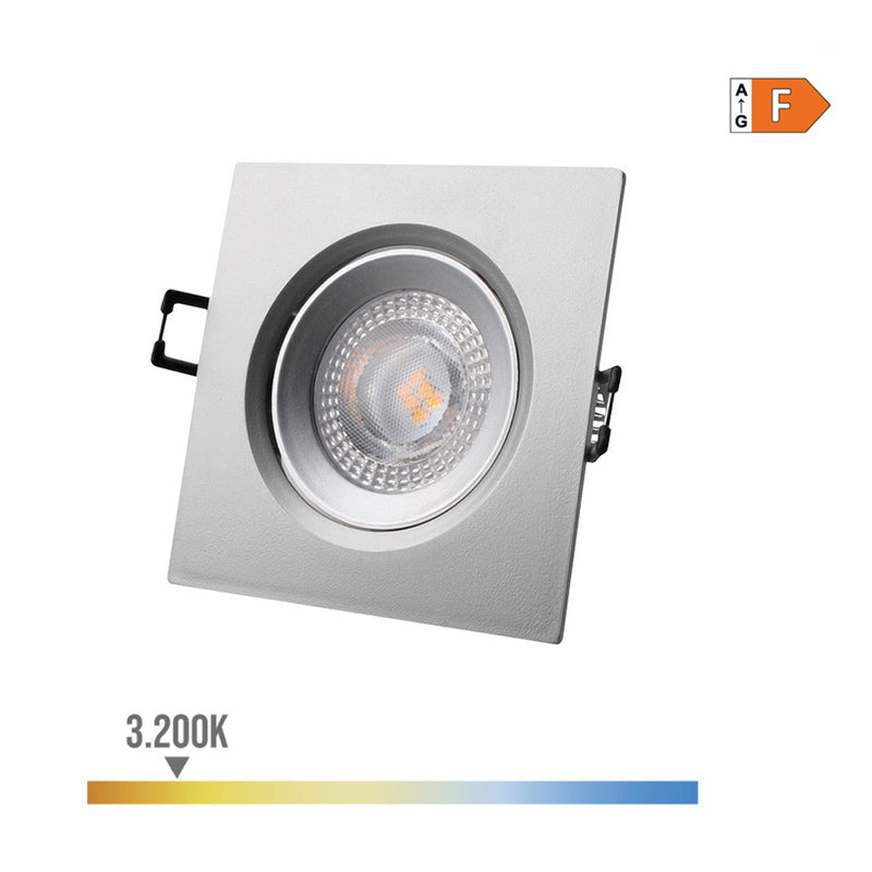 Square Recessed Led Downlight 5W 3200K Warm Light Chrome Color 9X9Cm Edm