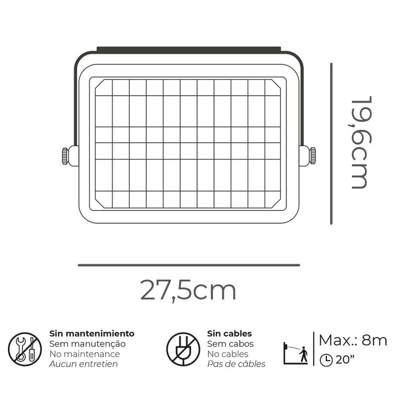 Solar Wall Light 10W 1150Lm Rechargeable, Presence Sensor (2-8M) Black Color 27.5X19.6Cm Edm