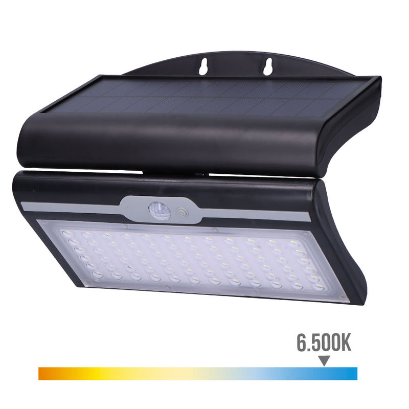 Aplique Solar 6W 430Lm 6.500K Con Sensor Color Negro Edm