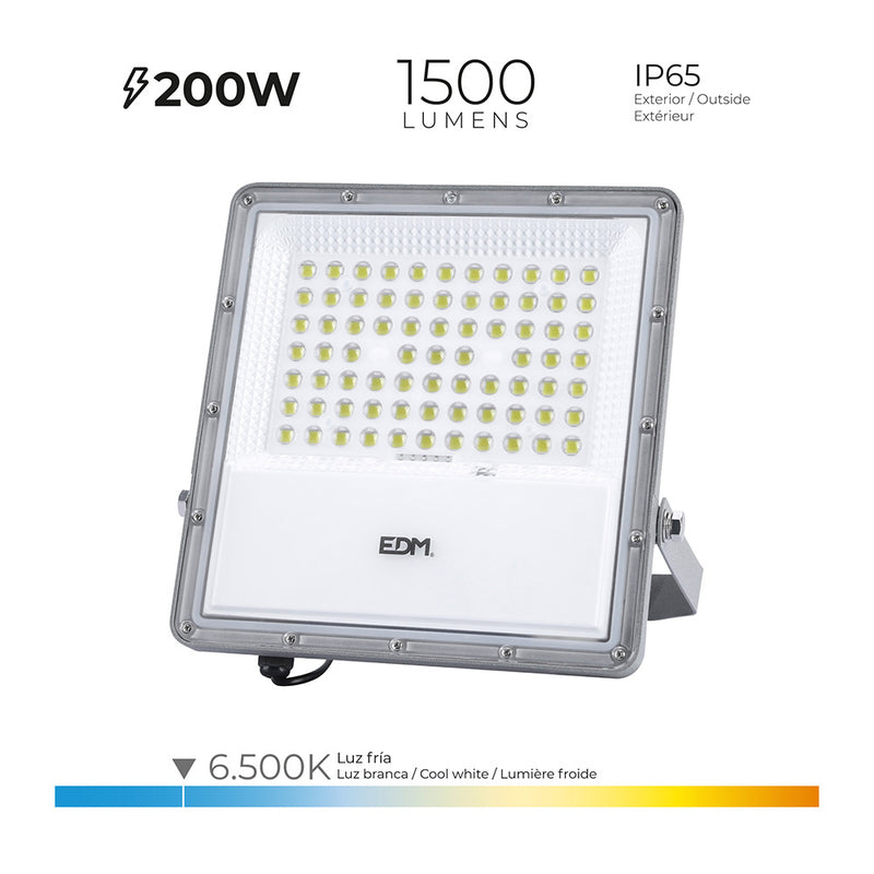 Foco Proyector Led Solar 200W 1500Lm 6500K Luz Fria Ip65 Edm