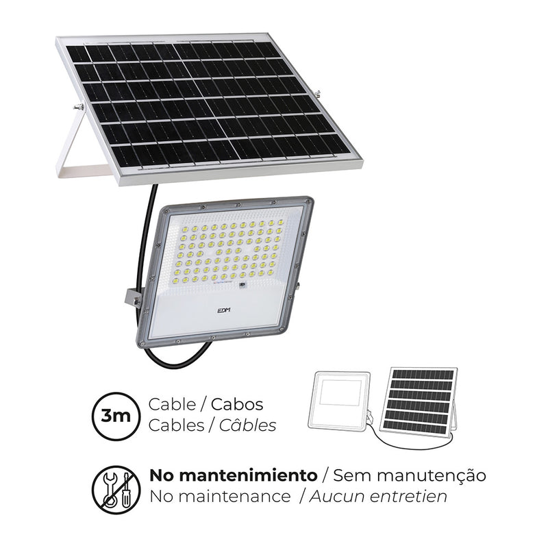 Foco Proyector Led Solar 200W 1500Lm 6500K Luz Fria Ip65 Edm