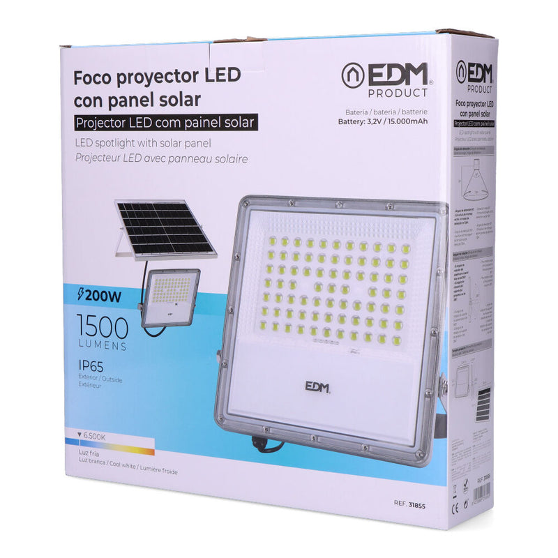 Solar Led Projector Spotlight 200W 1500Lm 6500K Cold Light Ip65 Edm