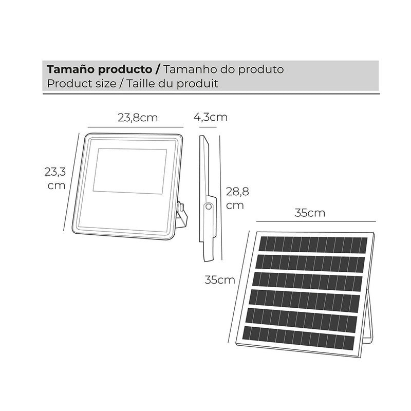 Solar Led Projector Spotlight 200W 1500Lm 6500K Cold Light Ip65 Edm