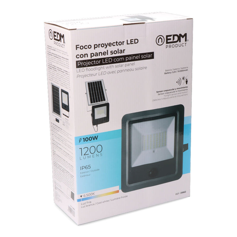 Foco Proyector Solar Con Sensor 100W 1,200Lm 6,500K Edm