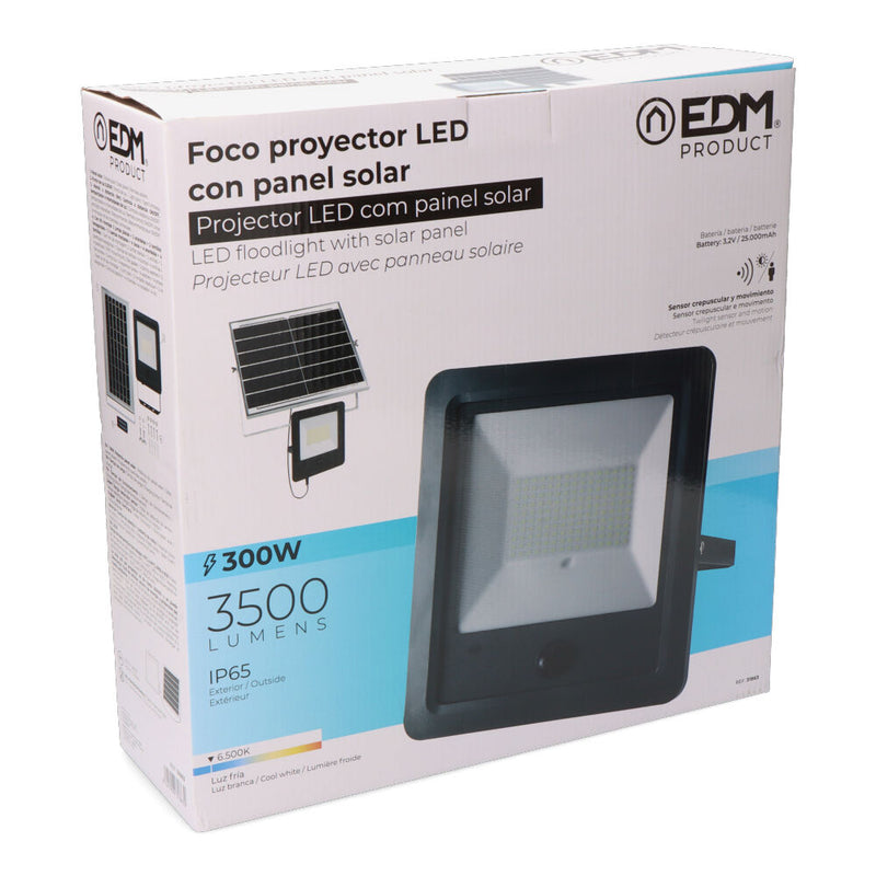 Foco Proyector Solar Con Sensor 300W 3,500Lm 6,500K Edm