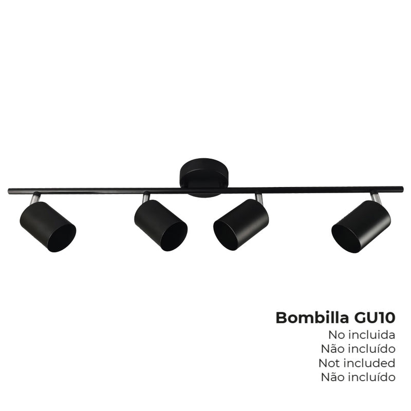 Regleta 4 Elementos Color Negro Gu-10 Edm