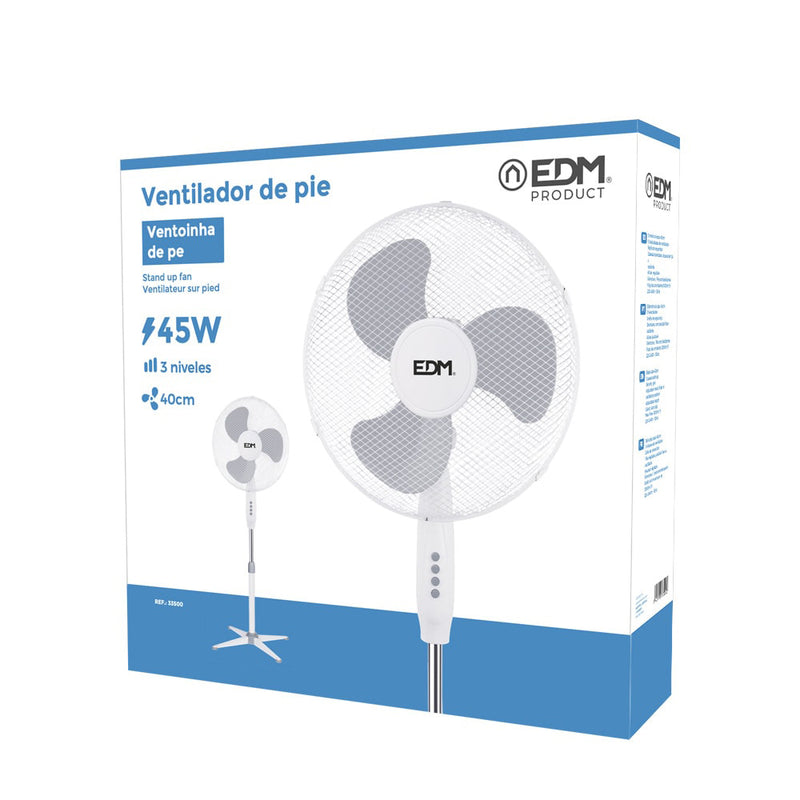 Standing Fan, White Color, Power: 45W Blades: Ø40Cm Adjustable Height 105-125Cm Edm