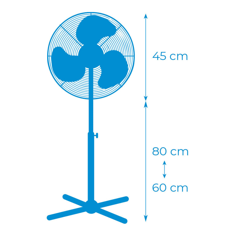 Standing Fan, White Color, Power: 45W Blades: Ø40Cm Adjustable Height 105-125Cm Edm