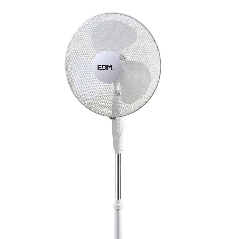 Ventilador De Pie Con Base Circular, Color Blanco, Potencia: 45W Aspas: Ø40Cm Altura Regulable 110-130Cm Edm