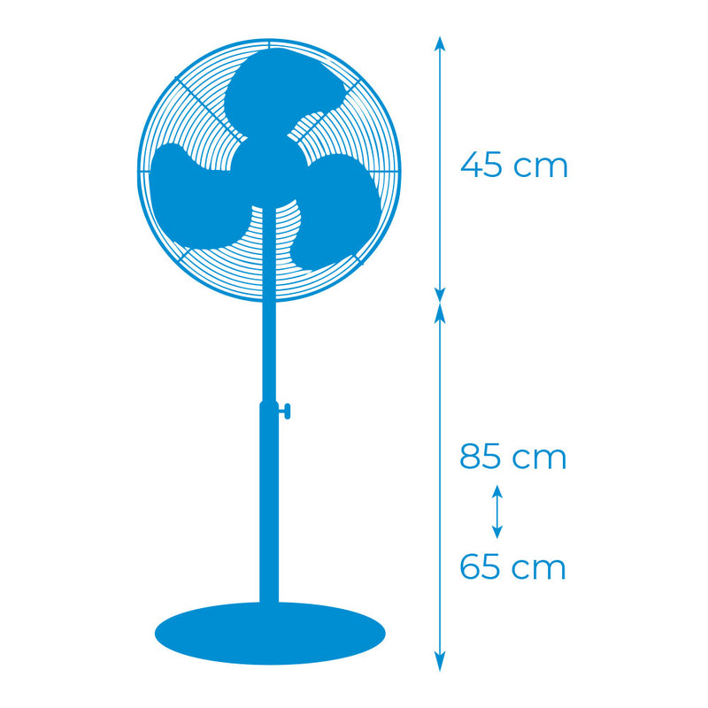 Ventilador De Pie Con Base Circular, Color Blanco, Potencia: 45W Aspas: Ø40Cm Altura Regulable 110-130Cm Edm