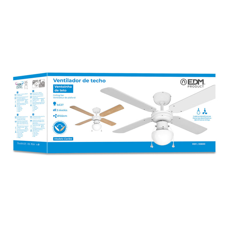 Ceiling Fan Model Caribe, White Color, Power: 50W Blades: Ø102Cm Edm