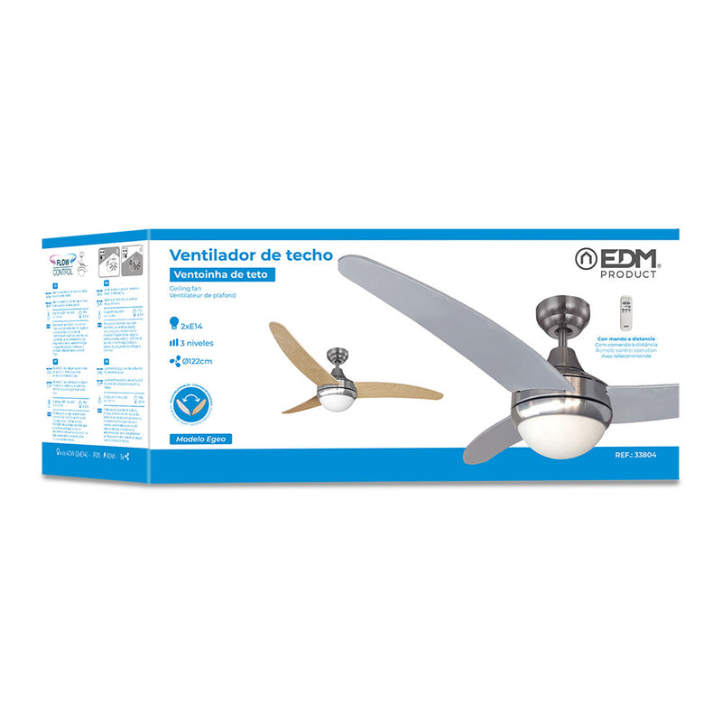 Ceiling Fan Model Egeo, Chrome Color Power: 60W Blades: Ø122Cm With Remote Control Edm