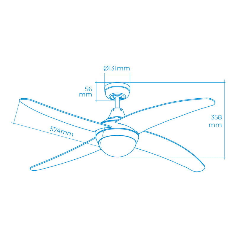 Caspio Model Ceiling Fan, White Color, Power: 60W Blades: Ø132Cm With Remote Control Edm