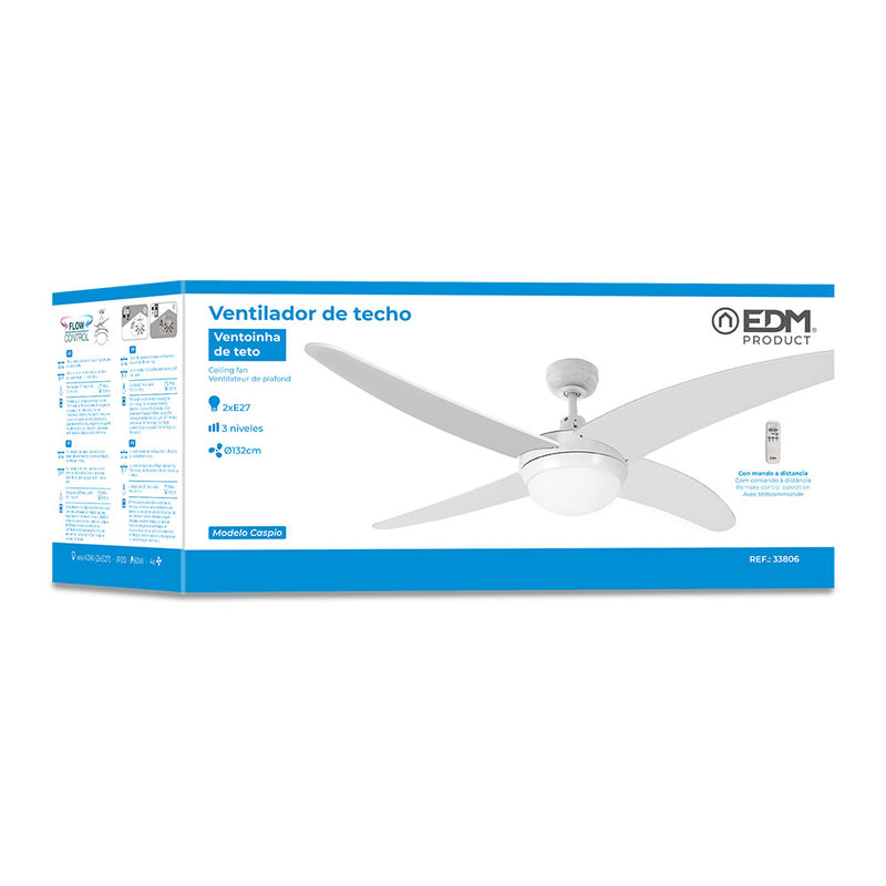 Caspio Model Ceiling Fan, White Color, Power: 60W Blades: Ø132Cm With Remote Control Edm