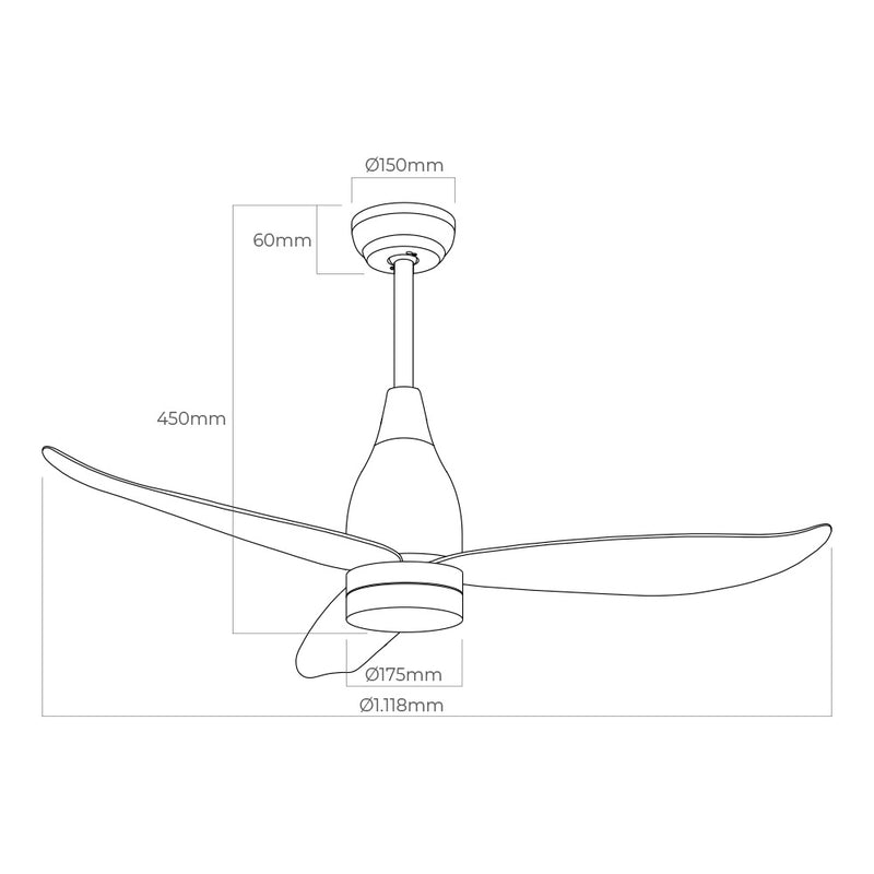 Led Ceiling Fan 112cm DC 15W + Light 18W 2,190Lm 3,000K-4000K-5,000K Mod, Kattegat Edm