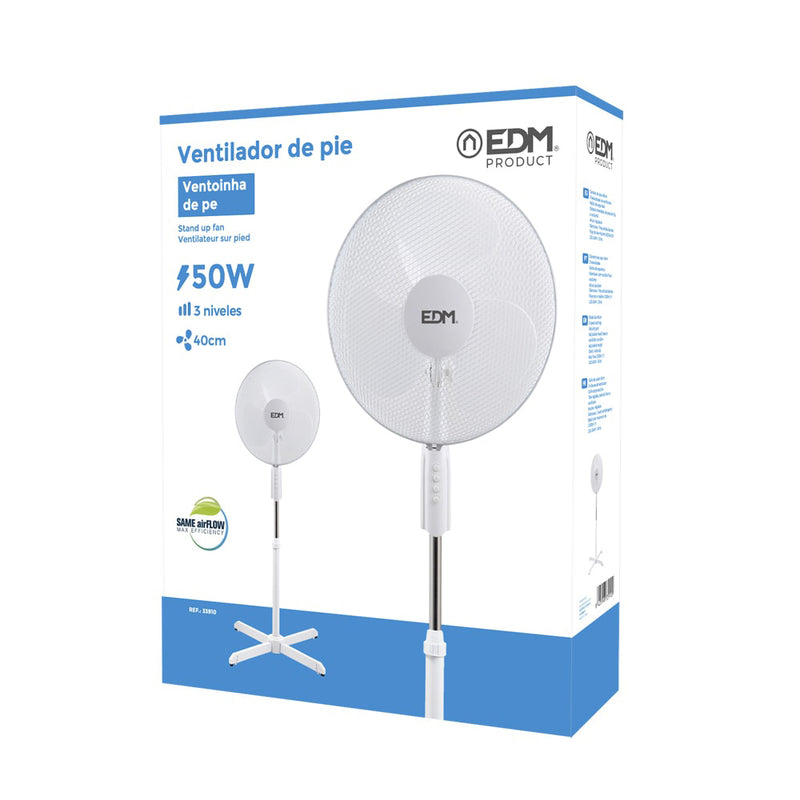 Standing Fan, White, Power: 50W Blades: Ø40Cm Adjustable Height 110-130Cm Edm