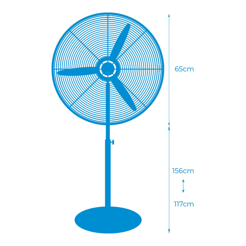 Industrial Standing Fan, Oscillating, With Circular Base, Black Color, Power: 180W Blades: Ø60Cm, Adjustable Height 117-156Cm Edm