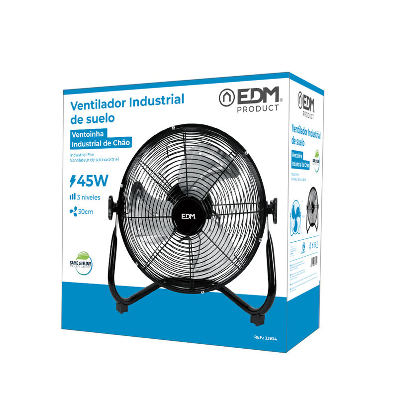 Ventilador Industrial, De Suelo, Color Negro, Potencia: 45W Aspas: Ø30X41Cm Edm