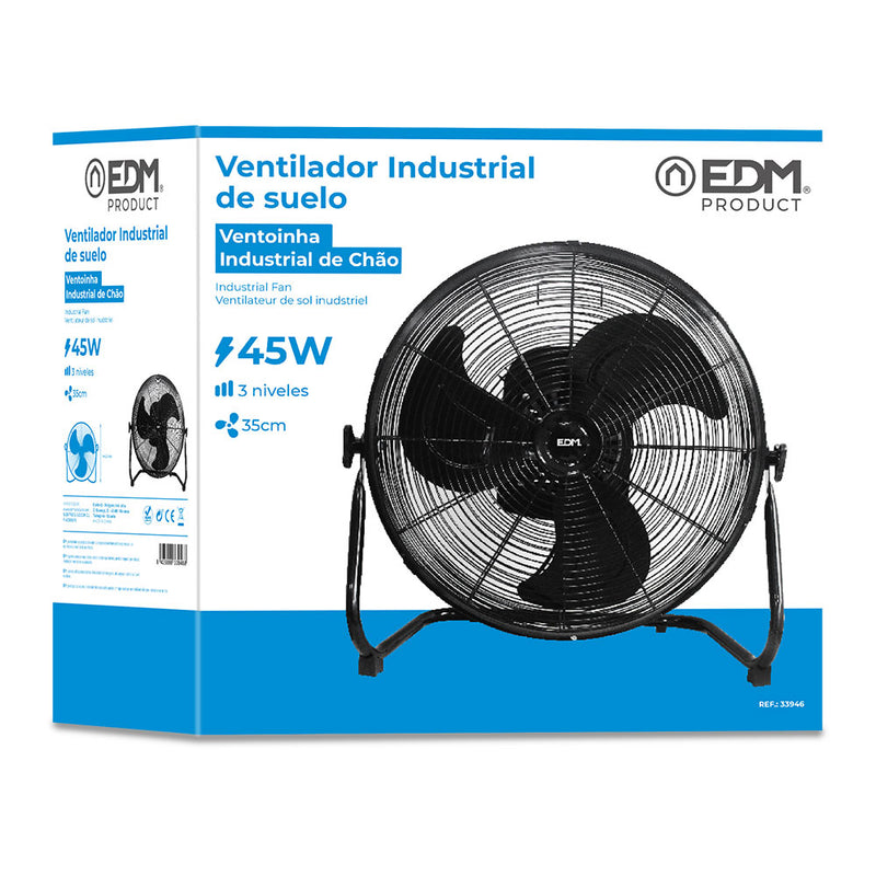 Ventilador Industrial De Suelo, Oscilante, Color Negro Potencia: 45W Aspas: Ø35X44,5Cm Edm