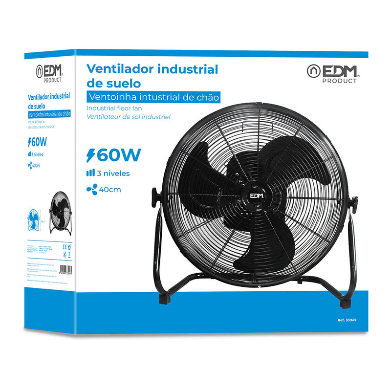 Ventilador Industrial De Suelo, Oscilante, Color Negro, Potencia: 60W Aspas: Ø40X51,5Cm Edm