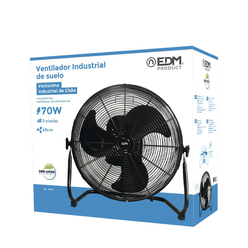 Ventilador Industrial De Suelo, Oscilante, Color Negro, Potencia: 70W Aspas: Ø45X55Cm Edm