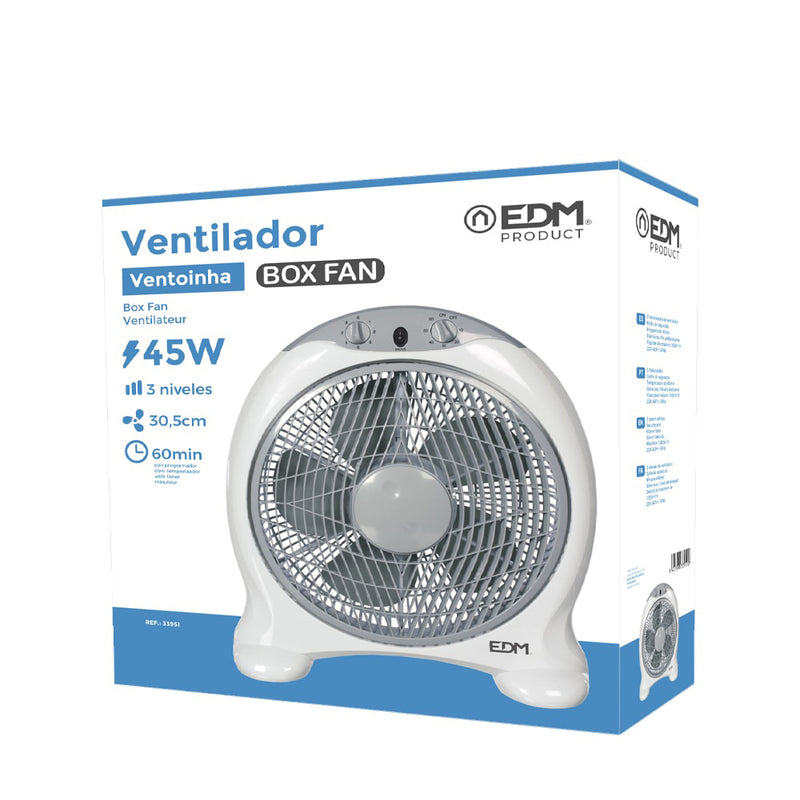 Ventilador Box Fan, Color Blanco/Gri, Potencia: 45W Aspas: Ø30,5Cm 38,5X13X46Cm Edm