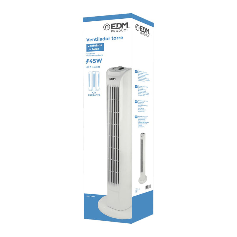 Ventilador De Torre, Potencia: 45W Color Blanco 21X78Cm Edm