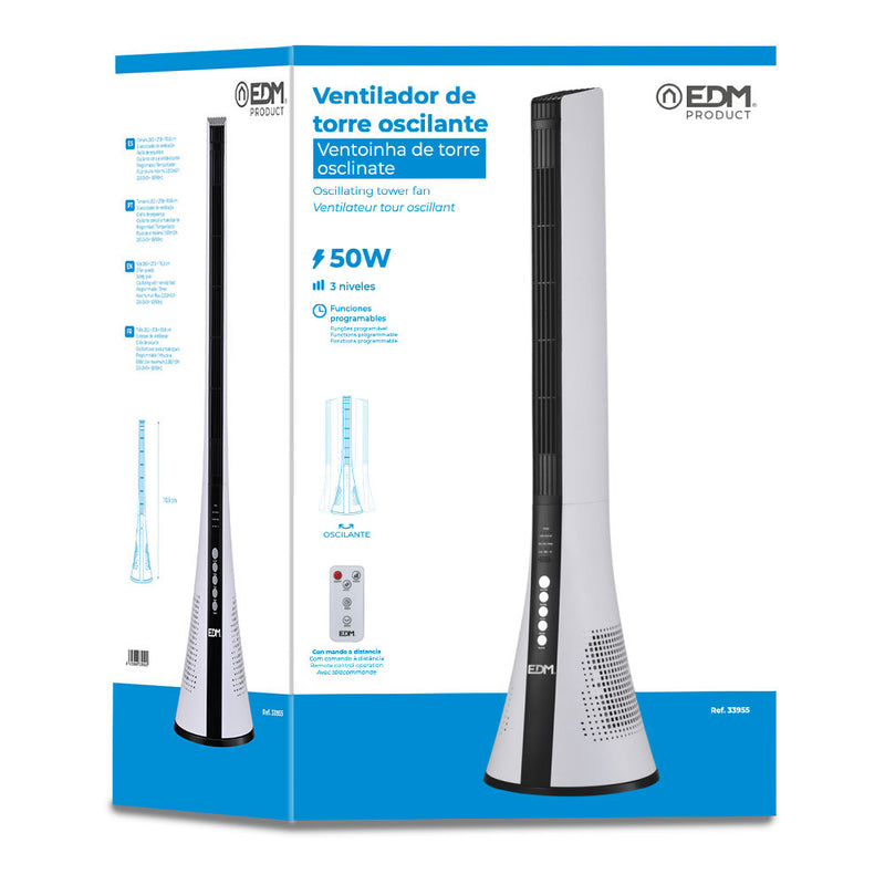 Ventilador De Torre, Potencia: 50W Con Mando A Distancia, Color Blanco 28,5X27,8X110,8Cm Edm