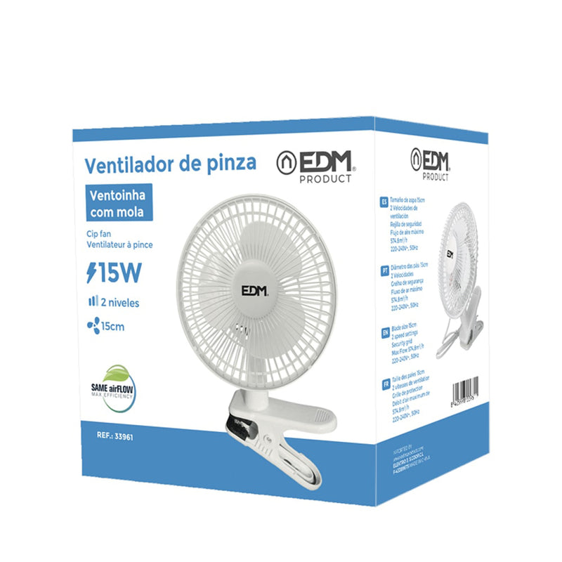 Ventilador De Pinza, Color Blanco, Potencia: 15W Aspas: Ø15Cm 28Cm Edm