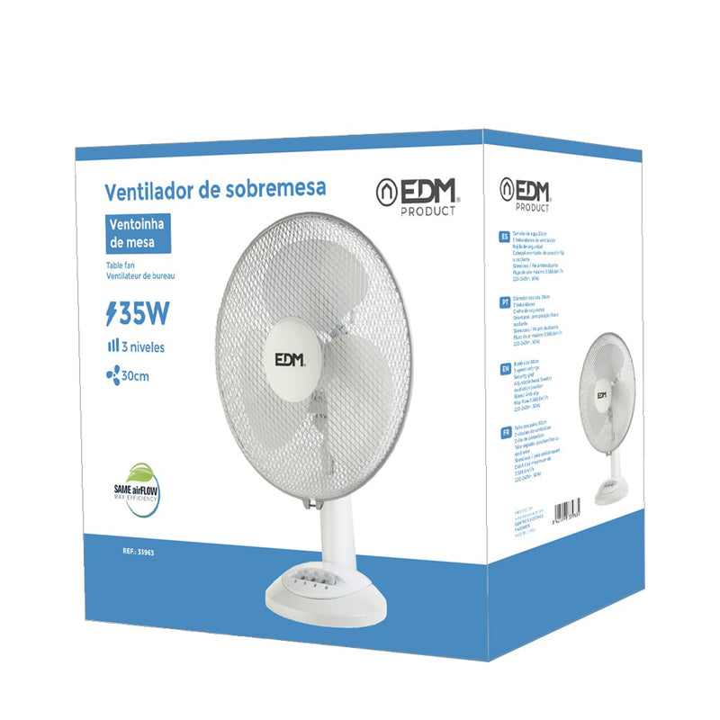 Ventilador De Sobremesa, Color Blanco, Potencia: 35W Aspas: Ø30X48Cm Edm