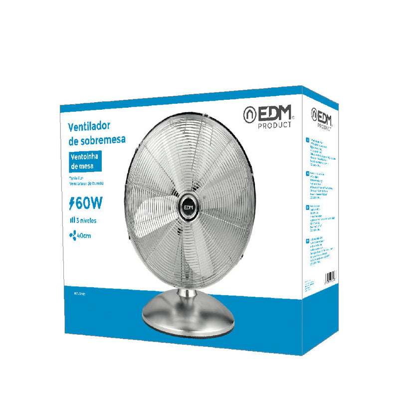 Ventilador De Sobremesa, Color Cromado, Potencia: 60W Aspas: Ø40Cm Edm