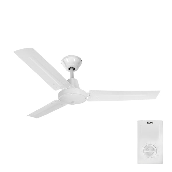 Ventilador De Techo Modelo Industrial, Color Blanco, Potencia: 60W Aspas: Ø140Cm Con Controlador De Pared Edm