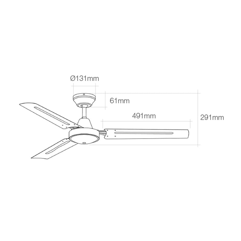 Mini Industrial Ceiling Fan Model, White Color Power: 60W Blades: Ø120Cm With Edm Wall Controller