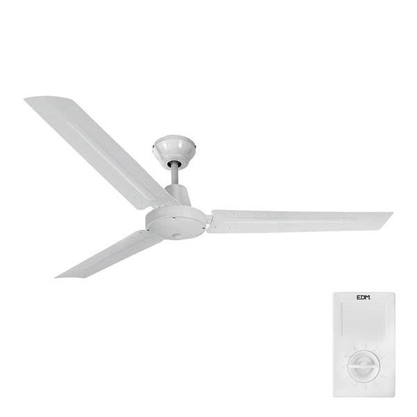 Ventilador De Techo Modelo Mini Industrial, Color Blanco Potencia: 60W Aspas: Ø120Cm Con Controlador De Pared Edm