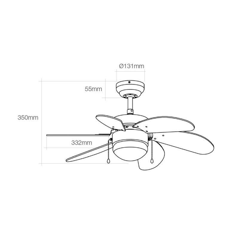 Ventilador De Techo Modelo Aral, Color Blanco, Potencia: 50W Aspas: Ø76Cm Edm