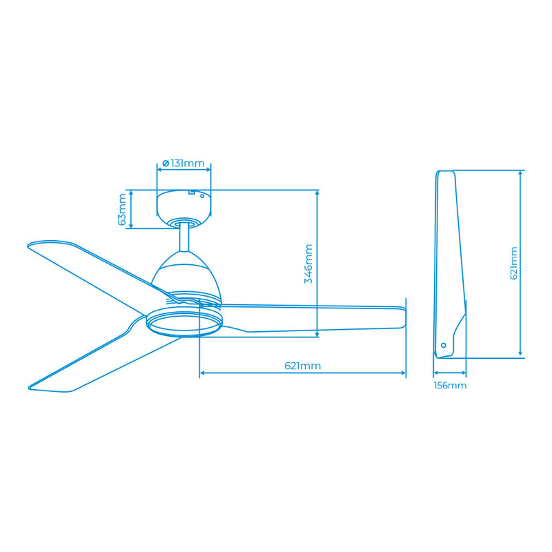 Ceiling Fan Model Java, White Color, Power: 60W Blades: Ø130Cm With Remote Control Edm