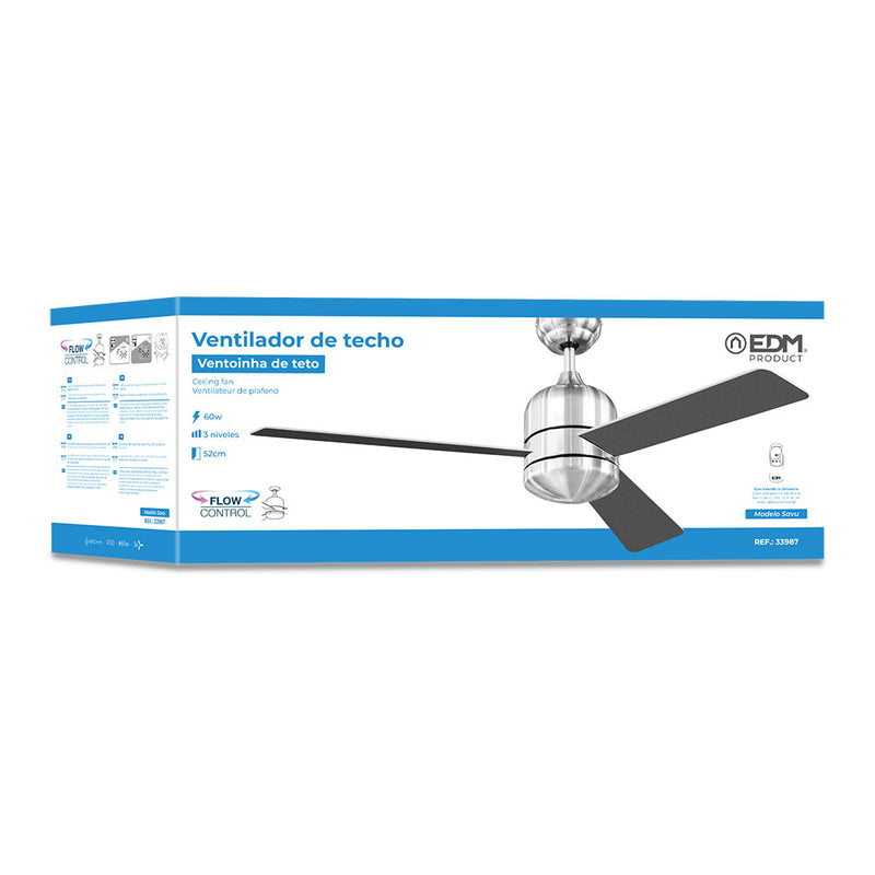 Savu Model Ceiling Fan, Brushed Chrome Color, Power: 60W Blades: Ø115Cm With Remote Control Edm