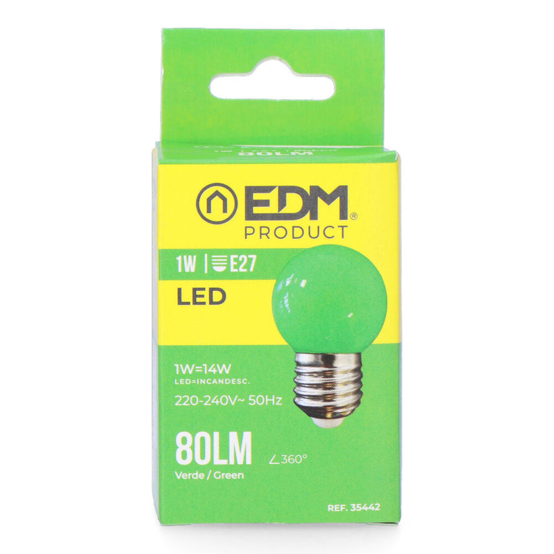 Led Spherical Bulb E27 1W 80Lm Green Light Ø4.3X7Cm Edm