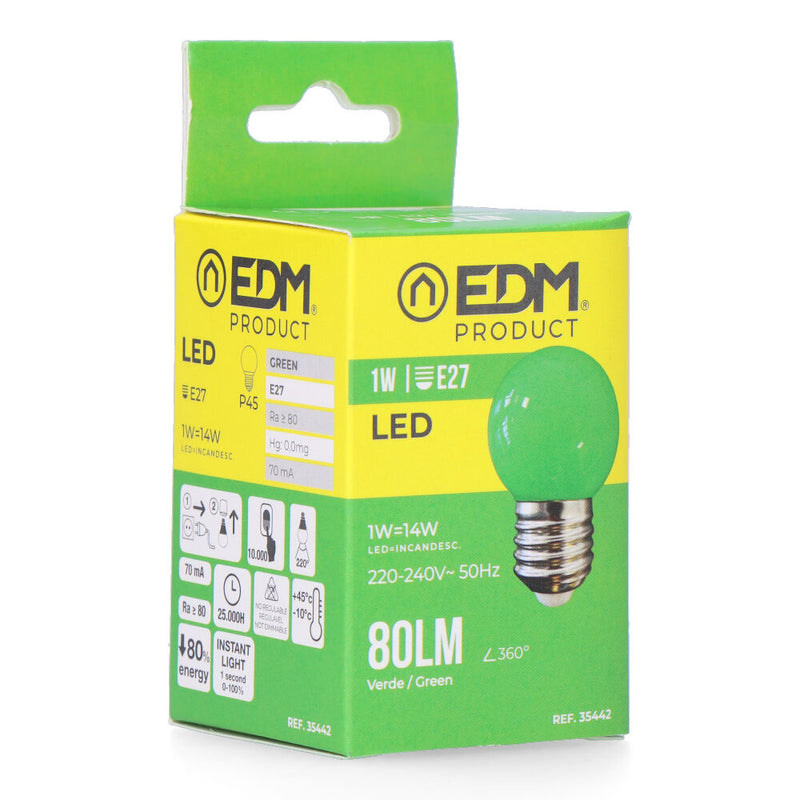 Led Spherical Bulb E27 1W 80Lm Green Light Ø4.3X7Cm Edm