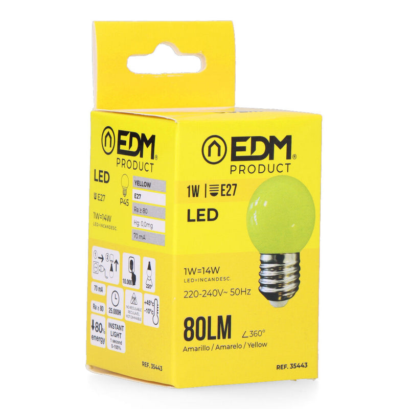 Led Spherical Bulb E27 1W 80Lm Yellow Light Ø4.3X7Cm Edm