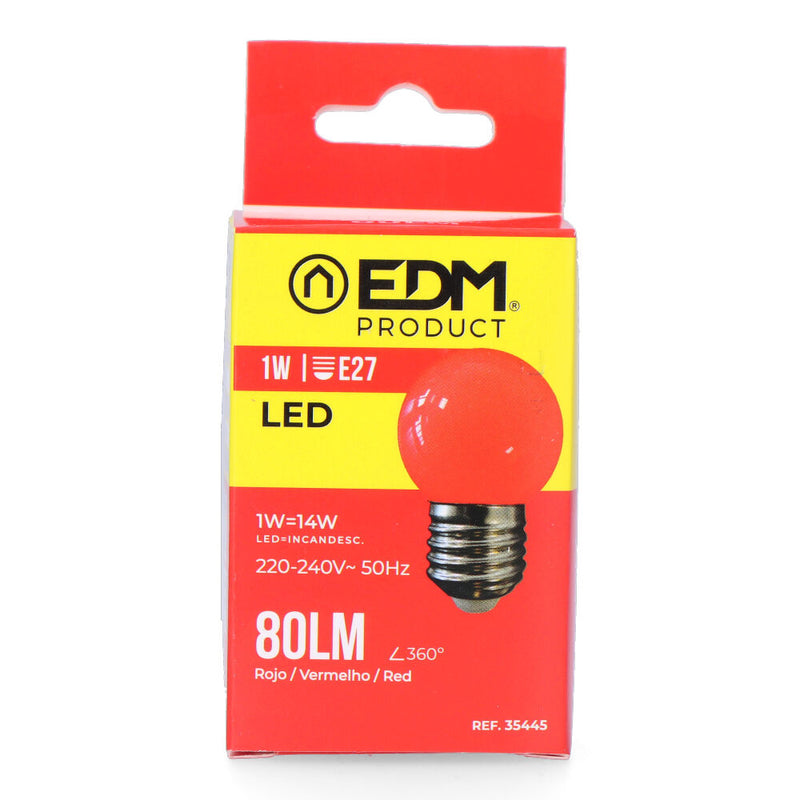 Led Spherical Bulb E27 1W 80Lm Red Light Ø4.3X7Cm Edm