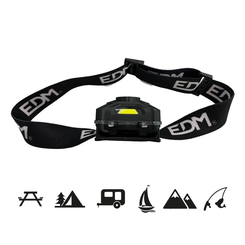 Headlamp, with On/Off Sensor 1 LED Cob 5W 7 Types of Light 3Xaaa (Included) Edm