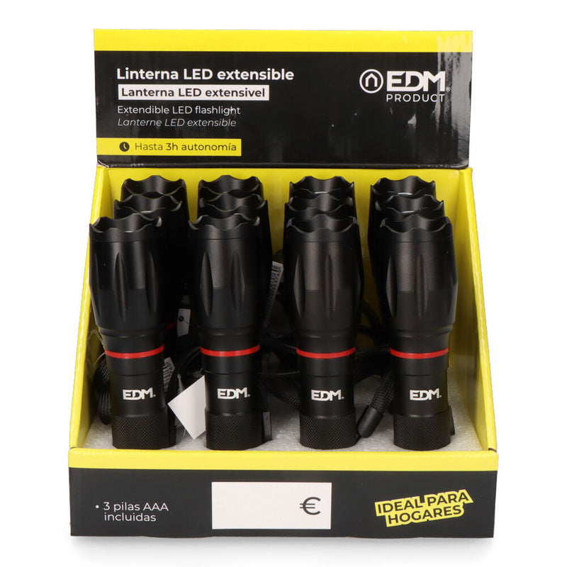 Linterna 1 Led Xl Extensible Con Zoom 1 Led Cob Xl 3Xaaa (Pilas Incluidas) Edm