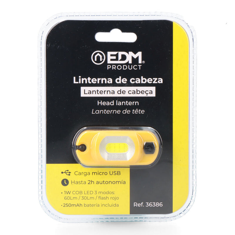 Linterna Frontal Recargable 1 Led Cob 1W 3,7V 250Mah Edm