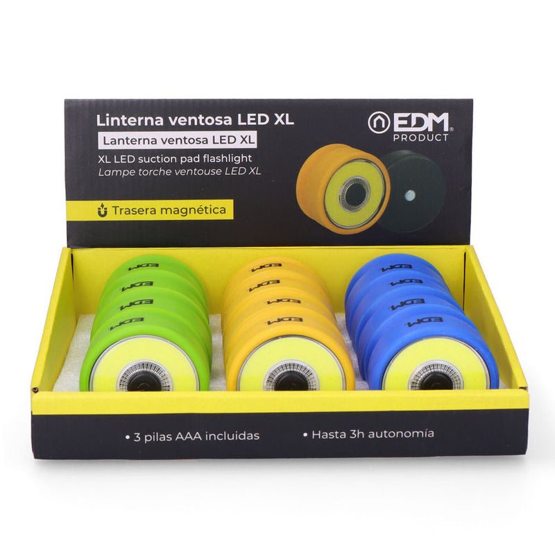 Linterna Led Cob 2W Con Iman Y Ventosa, 3Xaaa (Pilas Incluidas) Edm Colores Surtidos