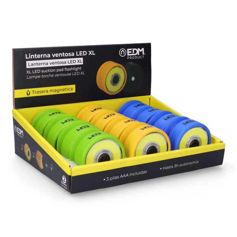 Linterna Led Cob 2W Con Iman Y Ventosa, 3Xaaa (Pilas Incluidas) Edm Colores Surtidos