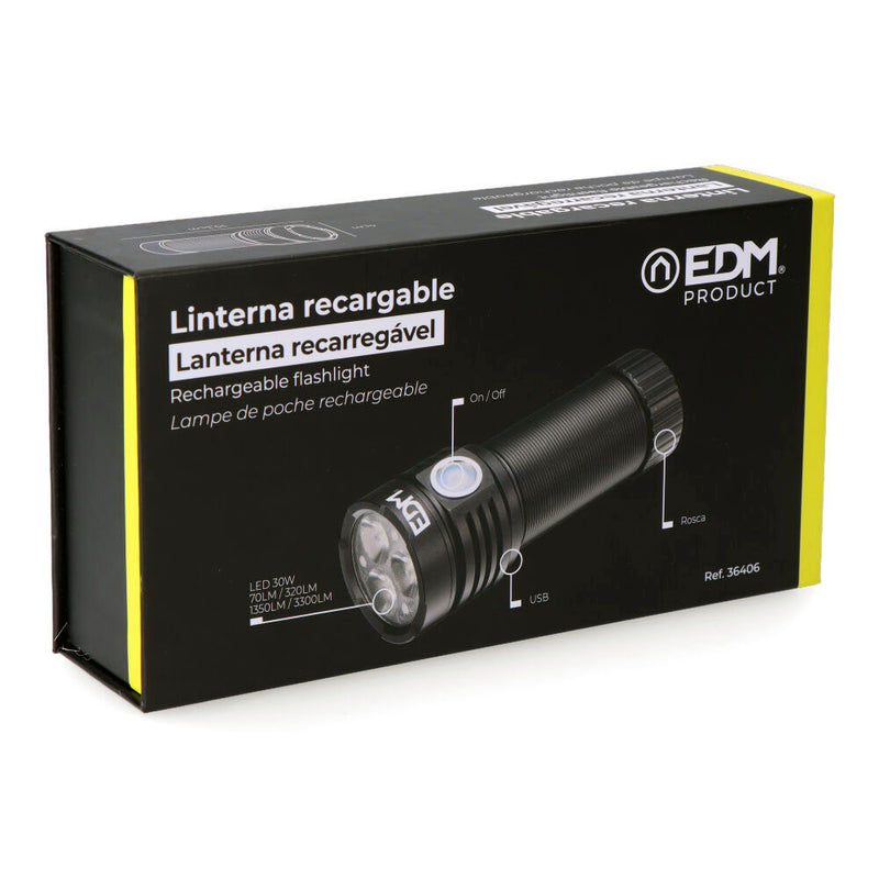 Linterna Led Flashlight 3 Leds Osram 30W 3300Lm Recargable, Edm