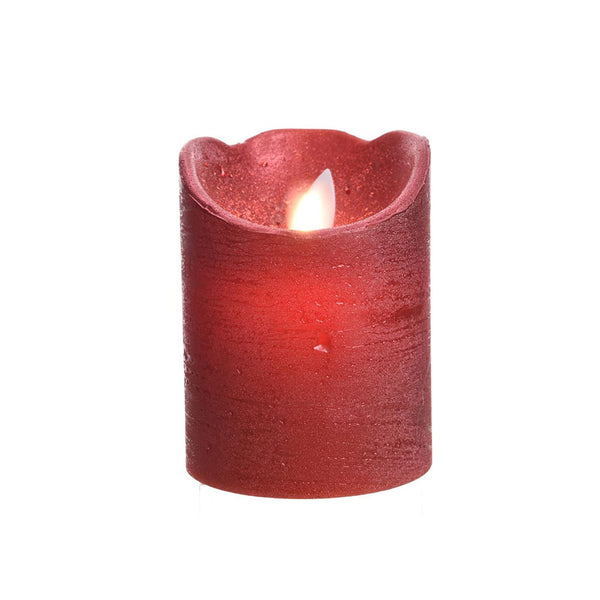 Indoor LED Candle Ø7.5x10cm Red Color, Metallic Finish Warm White Light